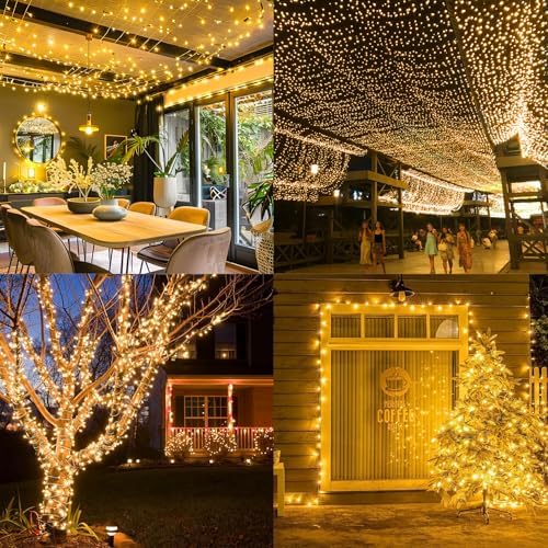 KNONEW 600ft 1500 LED Christmas String Lights Outdoor 8 Lighting Modes & Timer Dimmable Fairy Light Plug in Waterproof for Xmas Roof Yard Tree Wedding Party Holiday Decorations (Warm White)