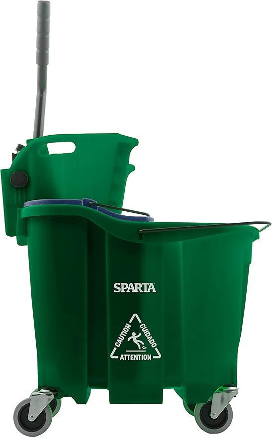 SPARTA OmniFit Mop Bucket System, Durable Mop Bucket, Side Press Wringer, and Soiled Water Insert, Floor Cleaning Essentials for Commercial and Home Use, 35 Qt Capacity, 1 Count, Green