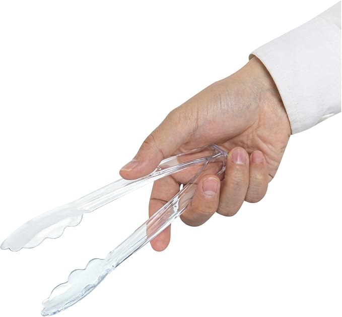 Restaurantware Tongs 100 Pack Of 7 1/2” Heavy-Duty Plastic Kitchen Tongs with Scalloped Edges Disposable Clear Serving Utensils for Hot And Cold Foods Catered Events, Weddings, or Buffets