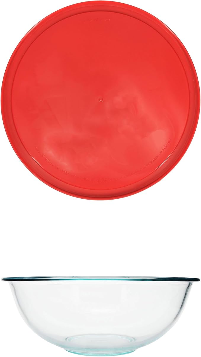 Pyrex 326 (4Qt) Glass Mixing Bowl with Red Lid - Made in USA | Tempered Glass | BPA-Free Plastic Lids | Refrigerator & Freezer Safe | Dishwasher Safe | Reusable | Meal Prep