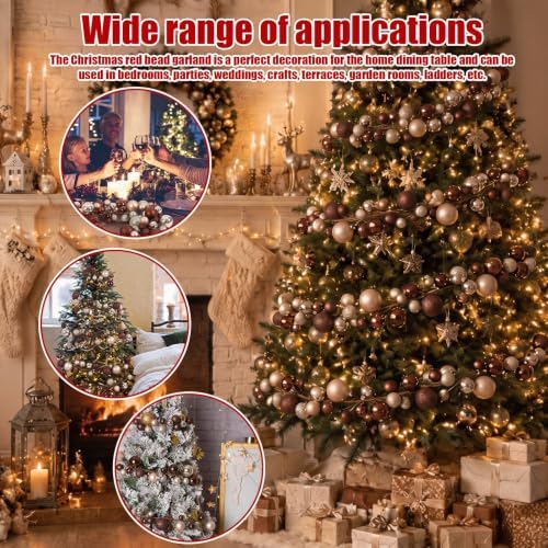 2 Pcs 6 ft Christmas Ball Ornament Garland, Brown, Champagne Gold
