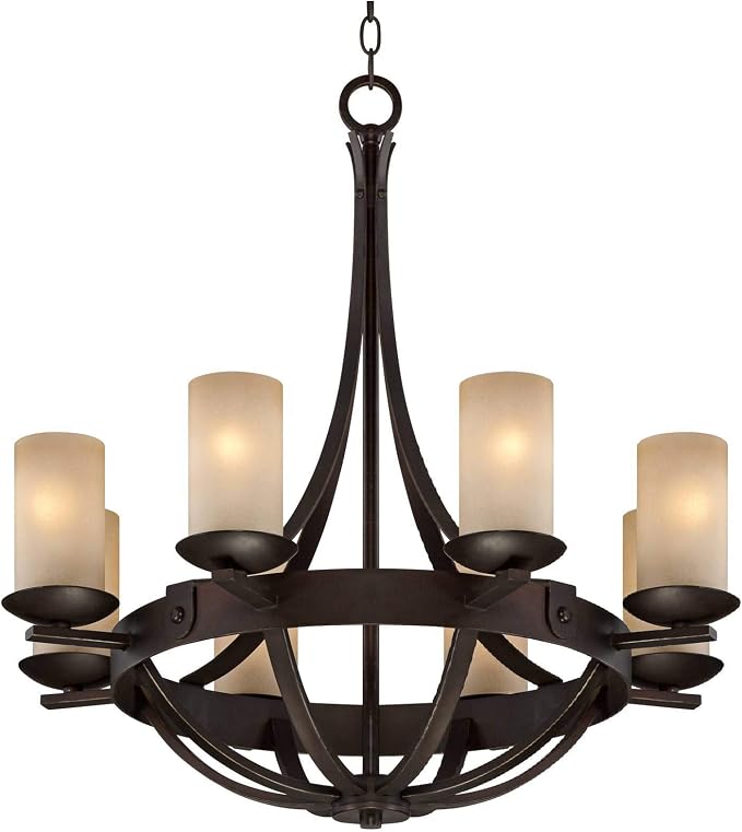 Sperry 28" Wide Bronze Bowl and Scavo Glass 8-Light Chandelier | Industrial Rustic Farmhouse Cylinder Fixture for Cottage Core Dining Room House Foyer Kitchen Island Entryway Bedroom