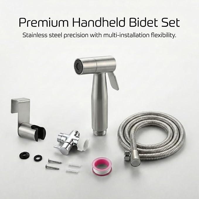BARROCK Handheld Bidet Sprayer for Toilet, 2 Pack Stainless Steel Metal Made Baby Cloth Diaper Spraying Kit, Bathroom Toilet Bidet Attachment Set for Bathing Pets and Feminine Hygiene, Brushed Nickel