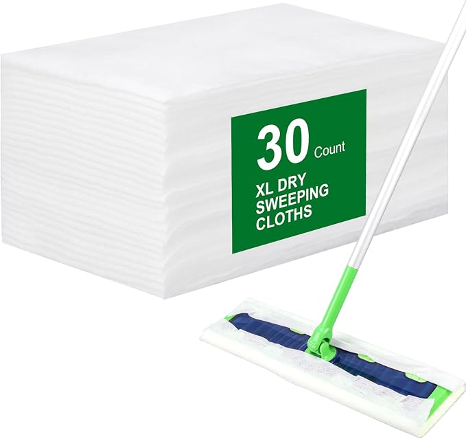 30 Count Disposable XL Dry Sweeping Cloths + 6 Pack Reusable Microfiber Mop Pads for Swiffer Sweeper XL Mop (Mop is not Included)