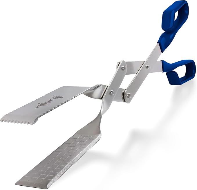 Grill Tongs - 17 inch (Blue) Steak Tongs. Professional kitchen and outdoor grilling utensil. Long reach Barbeque Grilling Tong. Ideal for steak, fish, burger, and sausage