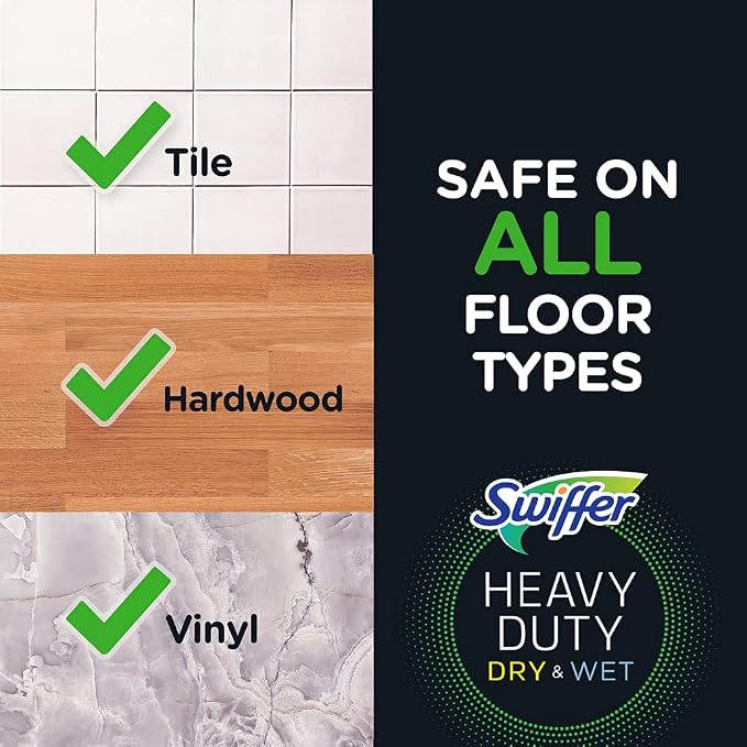 Swiffer Sweeper Heavy Duty Cleaning Kit: 2-in-1 Dry and Wet Multi Surface Floor Cleaner, Includes 1 Mop + 40 Heavy Duty Pads + 14 Dry Cloths + 5 Wet Cloths