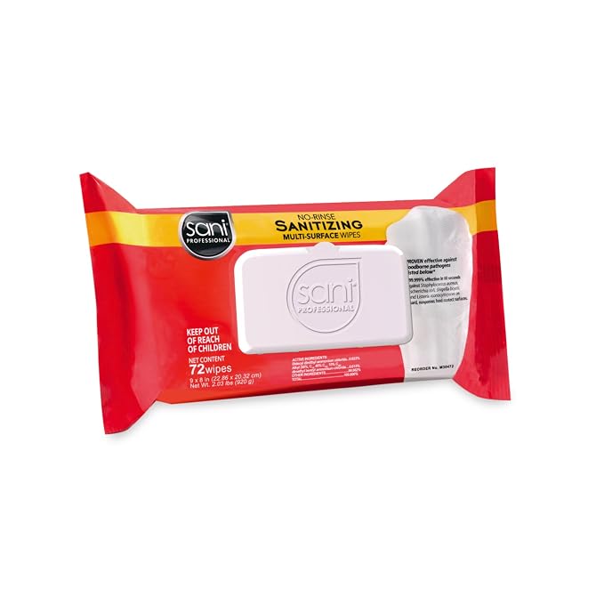 PDI Sani-Professional No-Rinse Sanitizing Multi-Surface Food Service Wipes Softpack, for Restaurants, Kitchen, Commercial and Home Use, Pack of 12, 72 Wipes Each, Large 9" x 8" Wipes