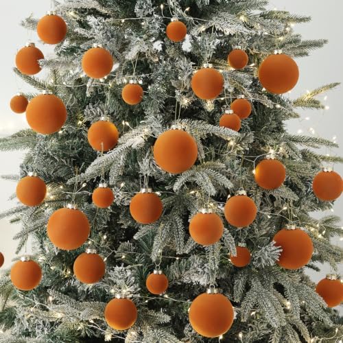 Orange Velvet Christmas Ball Ornaments-46pcs Shatterproof Tree Decorations