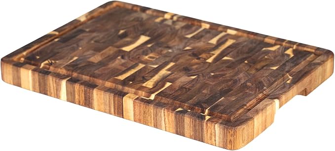 Utoplike Acacia Cutting Board 17 x 12 in, Chopping Boards with Juice Groove | Wood End Grain Reversible Butcher Block with Handles for Meat, Vegetables, Bread, 1.38"Th