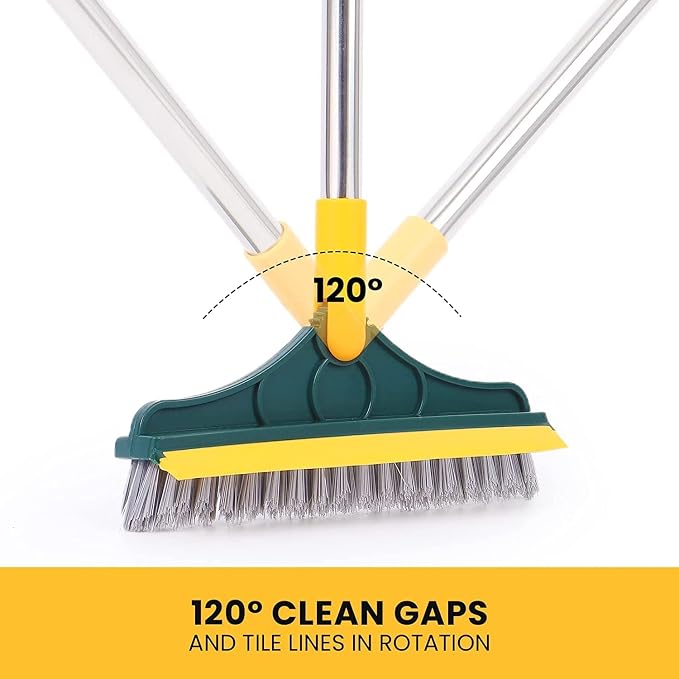 Bathroom Cleaning Brush with Wiper,Tiles Cleaning Brush Bathroom Brush with Long Handle Tile Cleaner Brush Bathroom Floor Cleaning Brush Floor Cleaner Brush Floor Scrub Brush (2 in 1 Brush)