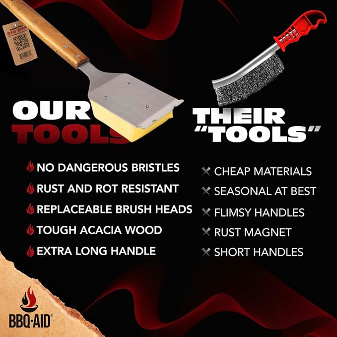 Bristle Free Steam Grill Brush and Scraper for Outdoor Grill | 100% replaceable steam scrub pad, built-in scraper, grill cleaner; no shedding, safe for all grill grates