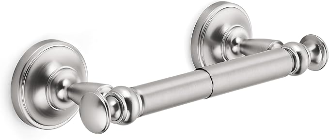 khtumeware Double Post Toilet Paper Holder Brushed Nickel Tissue Roll Holder for Bathroom Organization and Storage Single Double Toilet Tissue Holder Wall Bathroom Accessories (1-Pack)