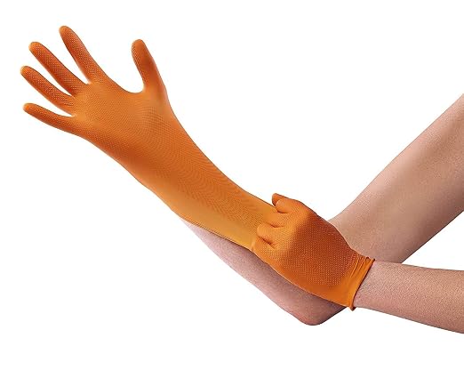 Venom Steel Maximum Grip Nitrile Gloves, 8 Mil Thick, Raised Diamond Texture For Grip, Puncture and Rip Resistant, Hi-Visibility Orange, One Size Fits Most (100 Count) (Pack of 2)