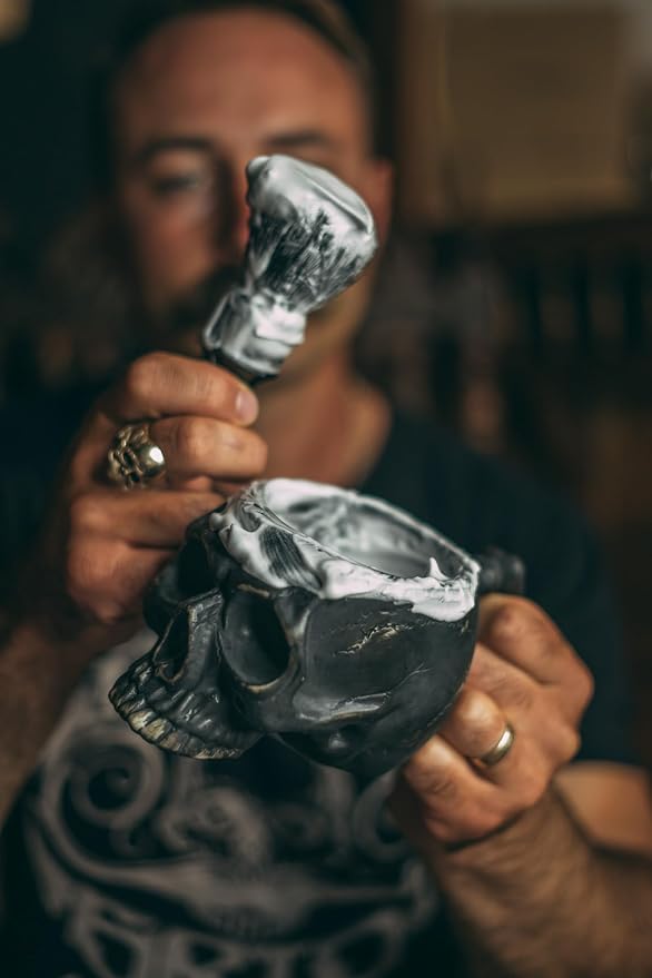 Burn The Ships Shaving Kit | Ceramic Skull Shave Bowl & Cream | Wet Razor Lather Mug | Hot Scuttle for Traditional Grooming | Shaving Soap Gift Set | Barber Accessories for Men