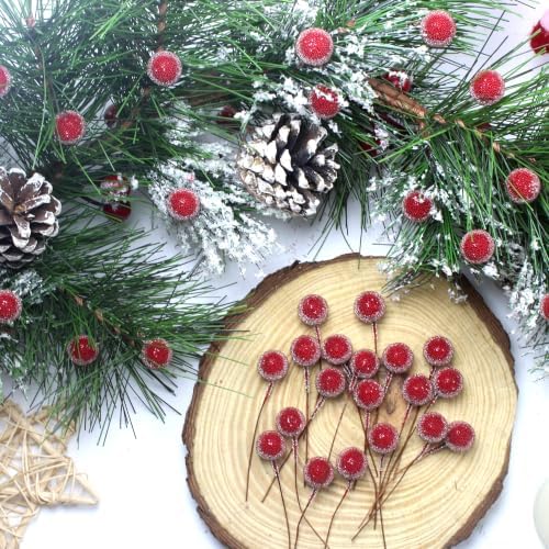 DoubleWood Artificial Red Frosted Holly Berries for Christmas, 12mm, 200Pcs