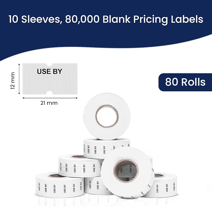 Perco 1 Line USE BY Labels - 80,000 "USE BY Labels for Perco 1 Line Date Guns - 80 Rolls, 10 Sleeves - Made in USA