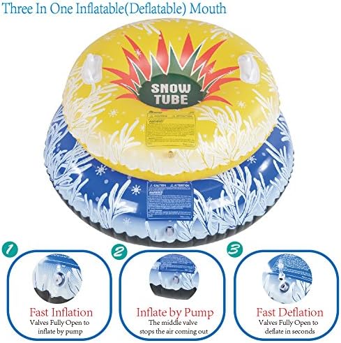 Snow Tube for Winter Sports, Inflatable Snow Tubes for Family, Heavy Duty Snow Sled for Adults, and Snow Toy for Kids with 2 Higher Handles, 48 and 37 Inch Snowflake Snow Tubes (2 Pack)