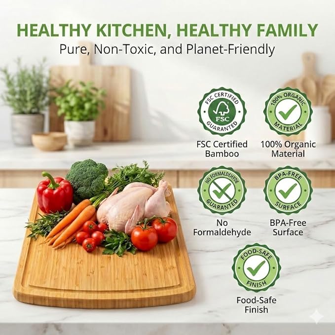 GREENER CHEF 18 Inch Extra Large Bamboo Cutting Board with Lifetime Replacements - Organic Wooden Butcher Block, XL Chopping Board for Kitchen, Meat, Vegetables, and Food Prep