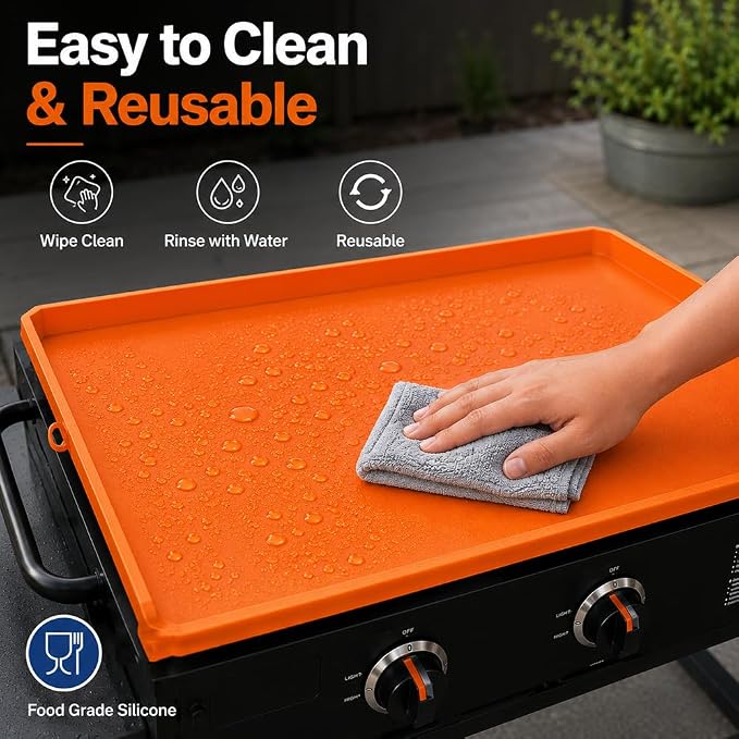 Silicone Griddle Mat for 22 Inch & 36 Inch Flat Top Grill for Cuisinart Four Burner Gas Griddle 2023-Present, Reusable Food Grade Grill Cover Mat with Raised Edge,B 36-inch+ Side Tool pad