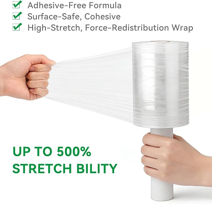 Plastic Shrink Wrap Roll, 5" x 1200', 12 Rolls | 80 Gauge, 500% Stretch, With Handles, Stretch Film WrapFor Moving, Shipping, Packing, Pallet & Furniture Protection