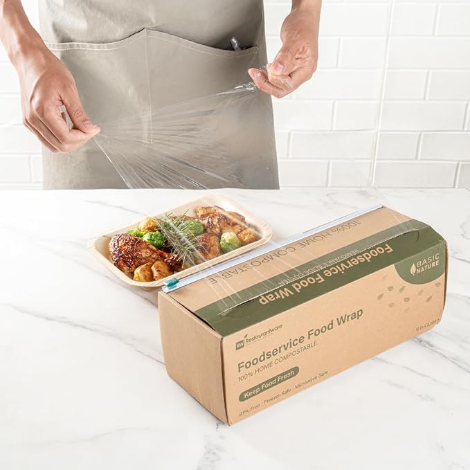Restaurantware Basic Nature 12" x 2000' Food Wrap 1 Microwavable Cling Wrap - With Built-In Slide Cutter Freezable Clear Plastic Kitchen Food Wrap Durable For Restaurant Cafes And Delis