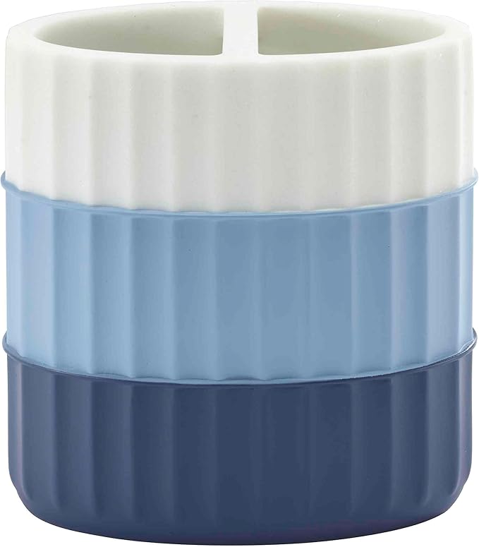 Izod - Bathroom Set, 2pc Countertop Accessories, Striped Resin Toothbrush Holder & Lotion Pump, Dorm Room Essentials (Clubhouse Collection, Blue)