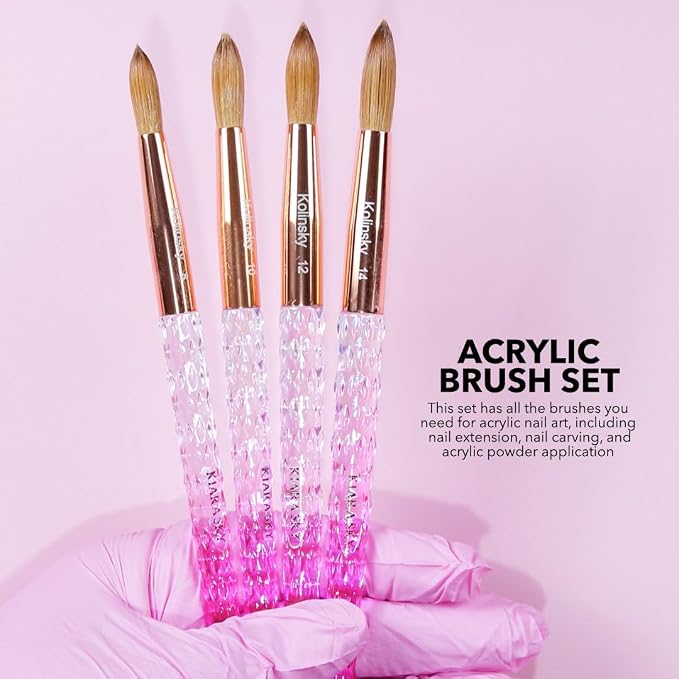 Kiara Sky Kolinsky Acrylic Nail Brush #8 – Pure Kolinsky Sable Hair, Pink Crystal Handle, Acetone Resistant, for Acrylic Application, Extensions & 3D Nail Art