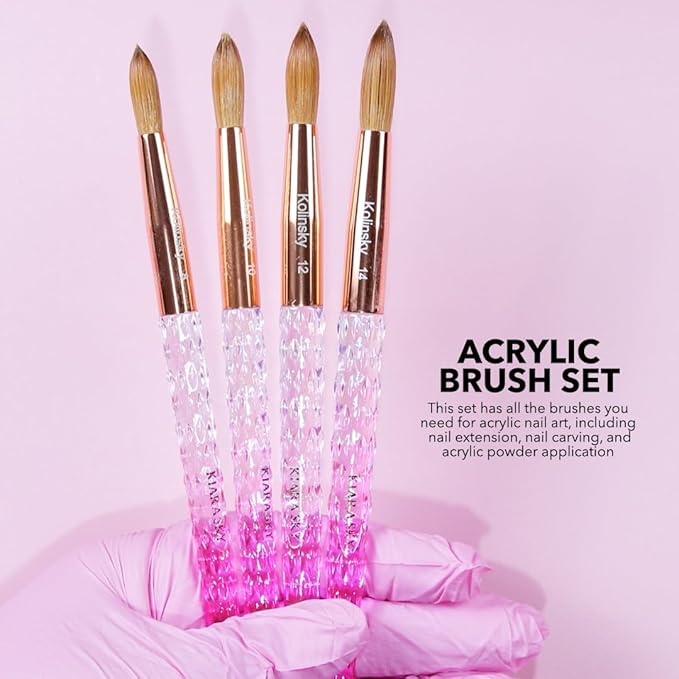 Kiara Sky Kolinsky Acrylic Nail Brush #16 – Pure Kolinsky Sable Hair, Pink Crystal Handle, Acetone Resistant, for Acrylic Application, Extensions & 3D Nail Art