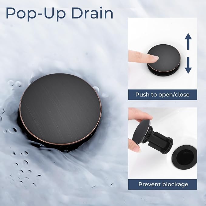 Bathroom Faucet 3 Hole, Oil Rubbed Bronze Bathroom Sink Faucet with Pop Up Drain, 8 inch Widespread Bathroom Faucet with 360° Swivel Spout, 2 Handle Vanity Faucet with Water Supply Hoses