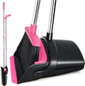 Broom and Dustpan Set, Long Handle Lightweight Dustpans with Broom Combo for Home, Indoor&Outdoor Sweeping for Home Room Kitchen Office Lobby (Black Pink)