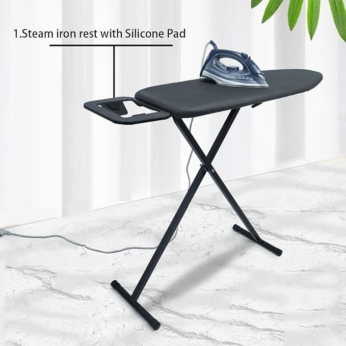 Duwee 12"x36" Ironing Board with Heat Resistant Cover and Thicken Felt Pad | Folding Adjustable Height Compact Ironing Board,Light Weight,Easy to Storage,Black