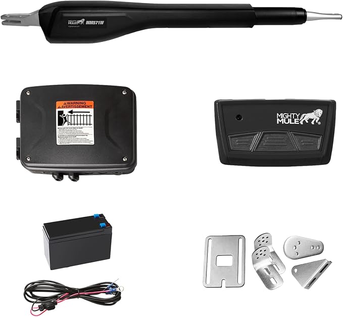 Mighty Mule Gate Opener, Solar and Smart Ready, Heavy Duty Automatic Gate Opener, Gates up to 18ft or 850lb, Single Gate Opener, MM571W