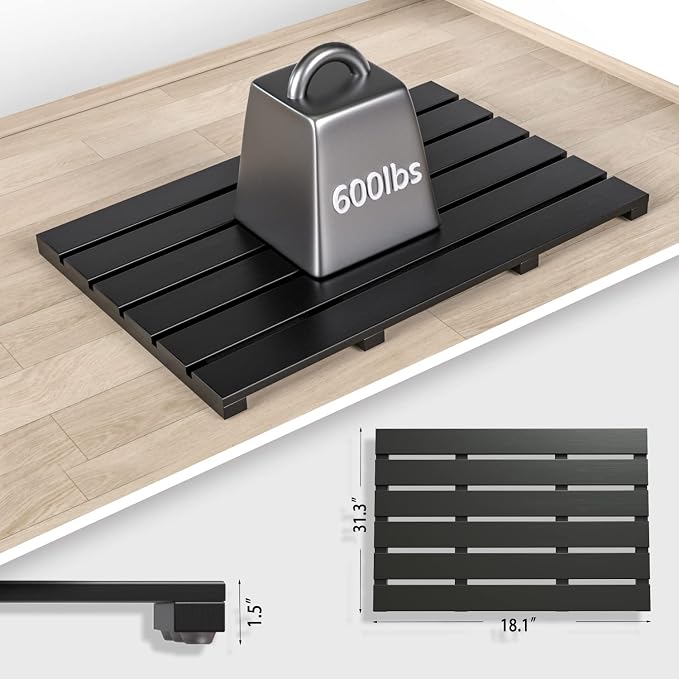 Bath Mat for Bathroom Luxury Shower - Non-Slip Bamboo Wooden Waterproof Floor Mat for Indoor or Outdoor Use(Black)