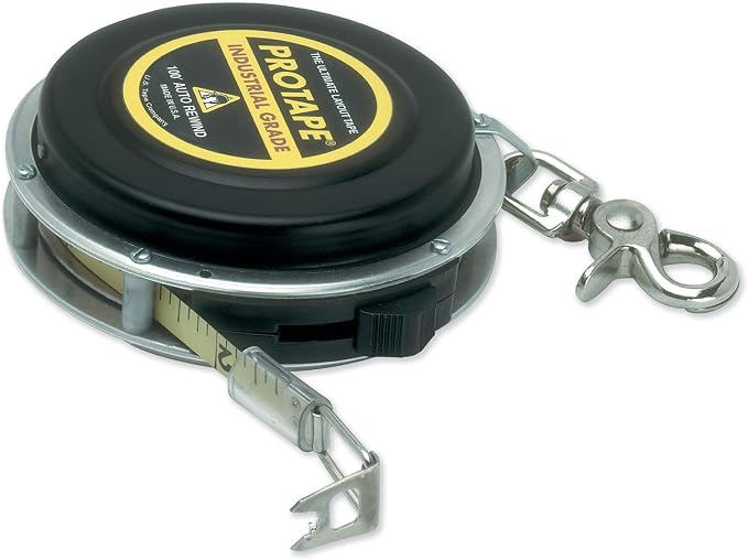 ProTape 3/8" x 100' Auto-Rewind Tape Measure w/ Nylon Coated Blade 47122 (900DCB) 10ths & Diameter by US Tape
