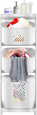 Laundry Basket 3 Tier Rolling Laundry Basket Organizer with Wheels | Laundry Hamper Sorter Portable Storage Baskets Stackable Laundry Baskets System for Small Spaces Closet Bathroom Bedroom