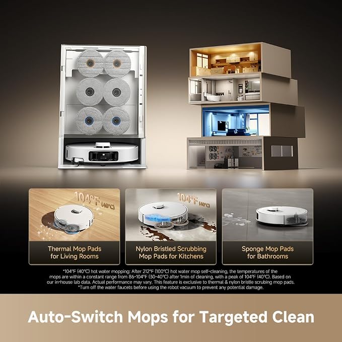 DREAME Matrix10 Pro Robot Vacuum and Mop, Featuring Multi-Mop Switching Dock, Three-Solution Compartment, Detangling Brush, 30,000Pa Suction, 212°F (100℃) Mop Self-Cleaning White