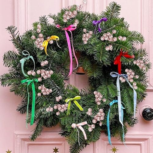 Fangoo 20 Pack 7 Inch Artificial Pink Berry Stems for Christmas Tree