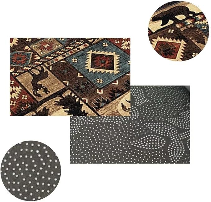 Empire Bear Cabin Area Rug for Hallway Rustic Lodge Border Rugs Multicolor Indoor Door Mat Moose Deer Floor Carpet Mats 2'x3'