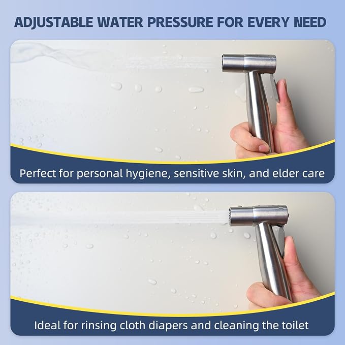 Vayzluiy Handheld Toilet Bidet Sprayer for Toilet-Adjustable Water Pressure Control with Bidet Hose for Feminine Wash, Stainless Steel Brushed Nickel Cloth Diaper for Baby Wash (Stainless Steel, 2)