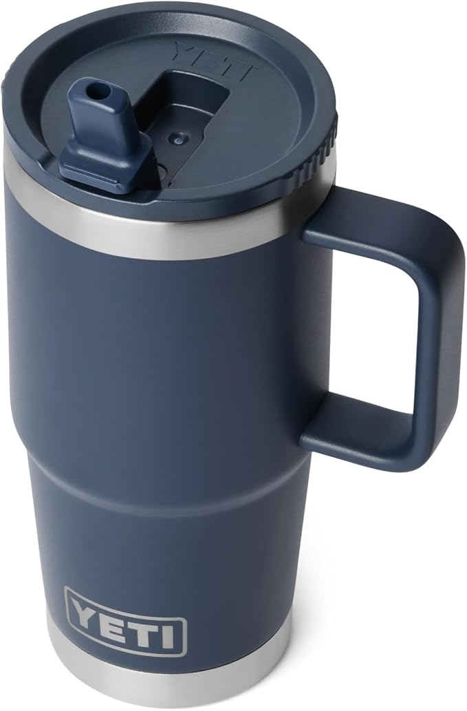 YETI Rambler 20 oz Travel Mug with Flip Straw Lid – Stainless Steel, Vacuum Insulated, Leakproof, Cup Holder Friendly, Navy