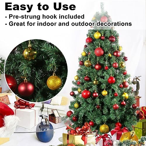 Red & Gold 2.5" Christmas Balls Christmas Tree Decoration Ornaments Shatterproof Hanging Balls for Birthday Halloween Holiday Wedding Decorations Set of 10pcs