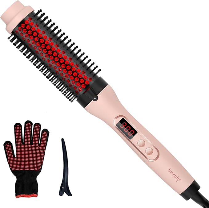 Infrared Thermal Brush, Dual Voltage Negative Ions Heated Round Brush, 1 1/2 Inch Straightener & Curling Iron Brush 2 in 5, Dual PTC Non-Blowing Thermal Round for Wome, Fairy Pink