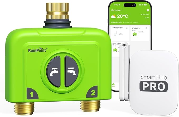 RAINPOINT WiFi Water Timer for Garden Hose, 2 Zone WiFi Sprinkler Controller, Smart Hose Timer Valve, Automatic Drip Irrigation System/Rain Delay for Garden/Lawn