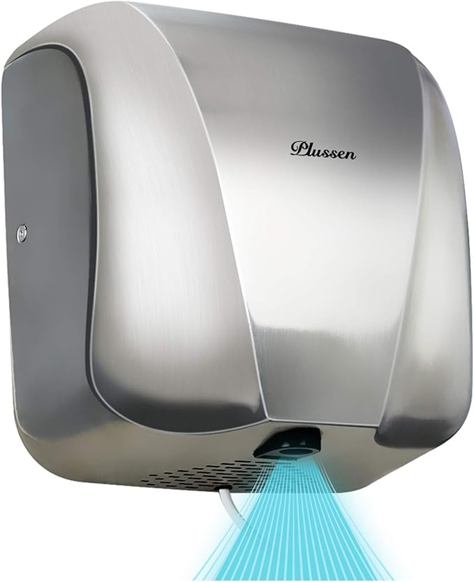 Automatic Commercial Hand Dryers for Bathrooms Commercial 1800W Heavy Duty Stainless Steel Hot Air Compact Electric Hand Dryer Blower, Fast Drying in 10 Seconds (Silver 2)