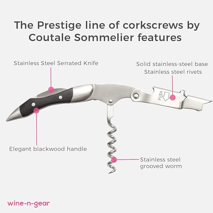 Prestige Waiters Corkscrew By Coutale Sommelier - Blackwood - Handmade and Sustainable Pinewood Crate - French Patented Spring-Loaded Double Lever Wine Bottle Opener for Bartenders and Gifts