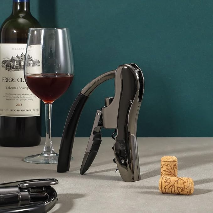 Rabbit Wine Opener, Easy Lever Corkscrew Gift Set | Zinc Alloy Rabbit Corkscrew Opens Bottles In Seconds, Arthritic Hands Friendly, Includes Foil Cutter And Extra Spiral