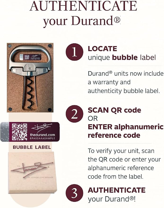 The Durand® Two Part Wine Cork Removal Device | Removes Older Corks, Removes Fragile Corks, Extracts Corks Whole and Intact