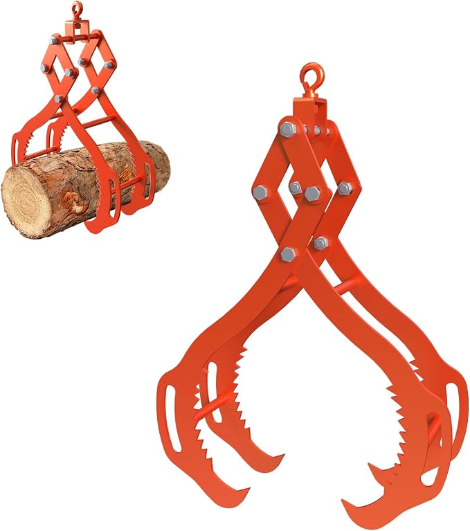 Log Lifting Tongs 32 Inch - 2700LBS Load Capacity Heavy Duty Log Grapple with 4 Serrated Claw Hooks & Handles, Logging Tongs for Tractors, Trucks, Forklifts, Orange