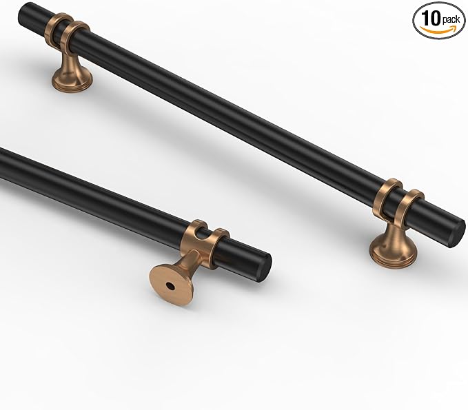 Asidrama 10 Pack 6.3 Inch(160mm) Champagne Bronze and Matte Black Kitchen Cabinet Handles, Cabinet Pulls Kitchen Cabinet Hardware Cupboard Handles Drawer Pulls