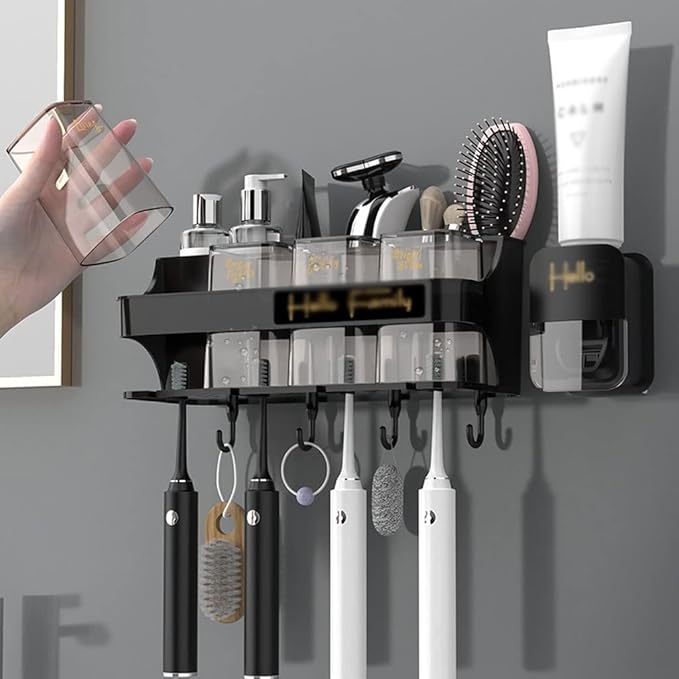 Toothbrush Rack Toothbrush Rack Free Punch with Mouthwash Cup Brushing Cup Wall-Mounted Bathroom Multi-Functional Storage Box Bathroom Toothbrush Holder(C,Small)
